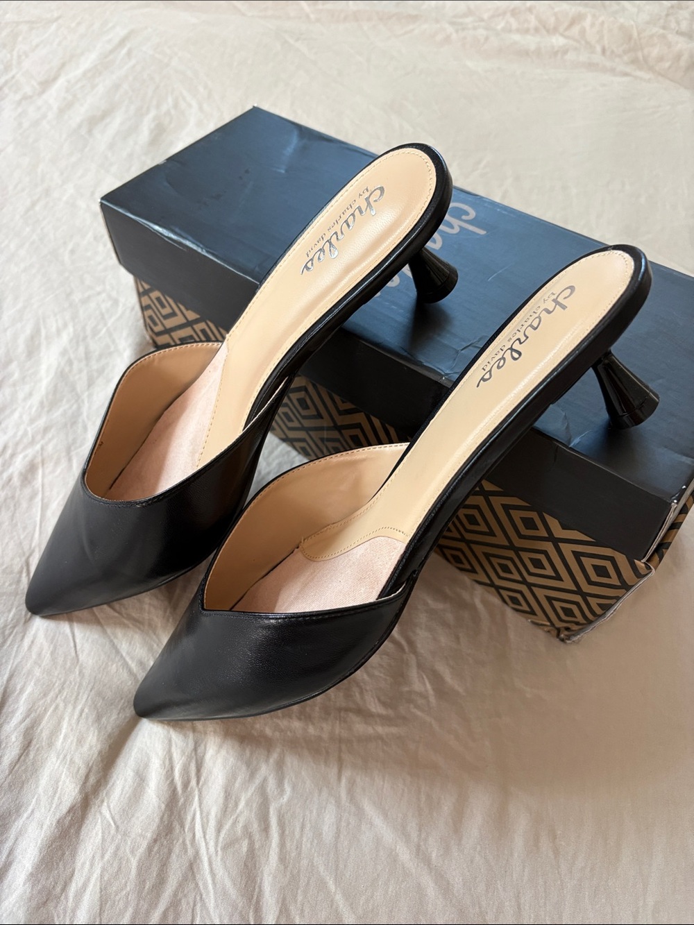Charles by Charles David Black Pointed-Toe Kitten Heel Mules
